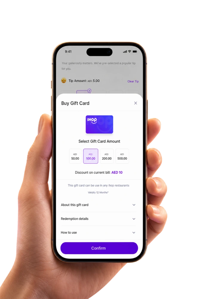 Buying a gift card in the qlub app, choosing an amount